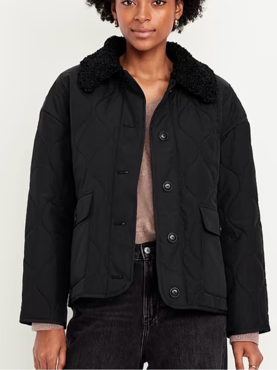 Old Navy Jackets & Blazers - Old Navy Black Sherpa Collar Quilted Nylon Jacket Size Large
